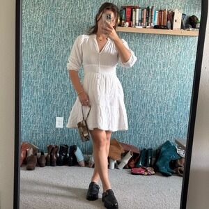 Me+Em White Cheesecloth Fit and Flare Dress in White size 6